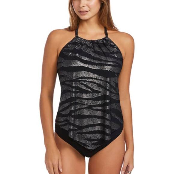 Miraclesuit Magicsuit Shine On Nicole Black Silver Tankini Top Size 8 - Picture 1 of 9